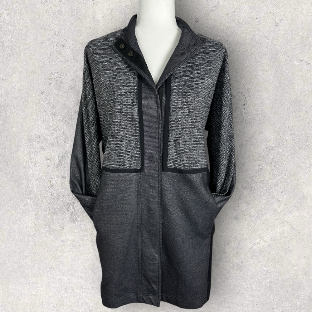 Lululemon Cocoon Car Coat Black Grey Womens Size Small Tweed‎ Long Jacket Loose
